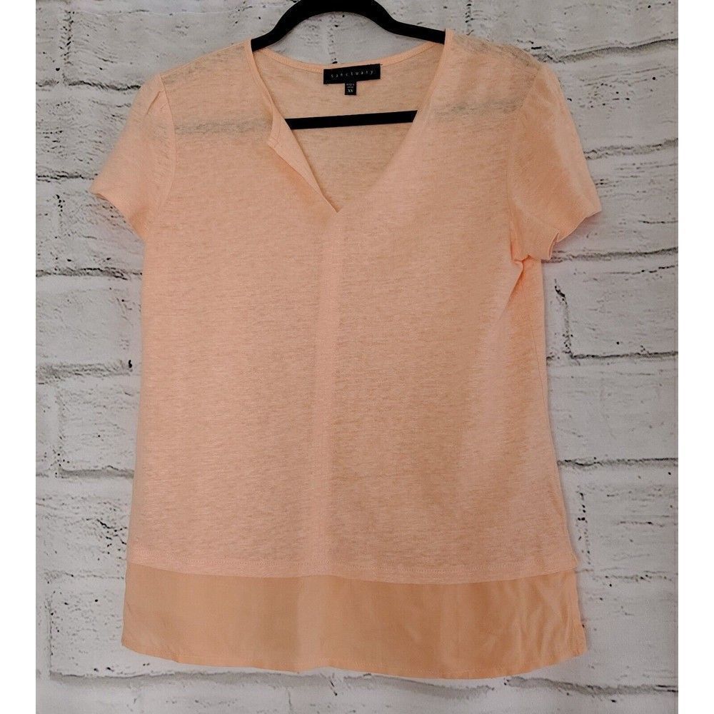 Sanctuary Peach 100% Linen Blend Short-Sleeve V-Neck Top Shirt Women's Size Xs
